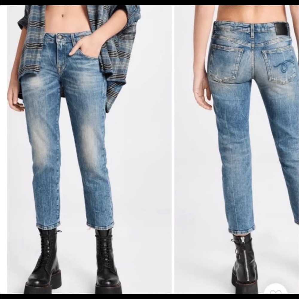 R13 Blue Ankle Cropped Jeans with Vintage-Inspired Look